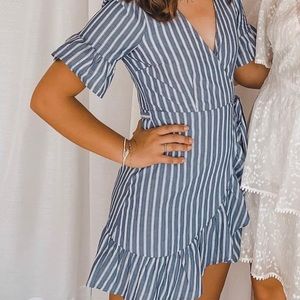 PINSTRIPE WRAP DRESS
